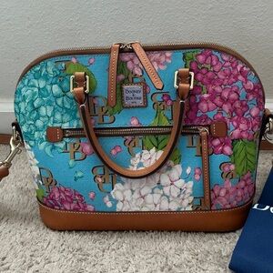 Dooney & Bourke Hydrangea Satchel - Blue and Tan